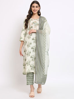 Salwat - Floral Green Printed Straight Kurta with Trouser & Dupatta (Set of 3)