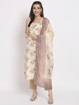 Salwat - Floral Yellow Printed Regular Kurta with Trouser & Dupatta (Set of 3)