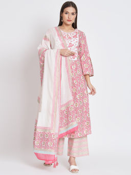 Salwat - Floral Printed Regular Kurta with Trouser & Dupatta (Set of 3)