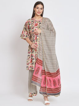 Salwat - Floral Printed Empire Gotta Patti Kurta with Palazzo & Dupatta (Set of 3)