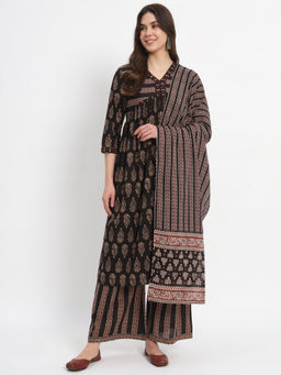 Salwat - Ethnic Motifs Printed Thread Work Empire Kurta with Palazzo & Dupatta (Set of 3)