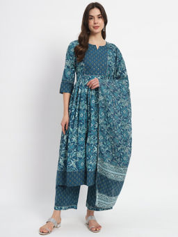 Salwat - Yoke Design Embroidered Straight Kurta with Trouser & Dupatta (Set of 3)