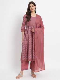 Salwat - Floral Printed Empire Sequinned Kurta with Palazzo & Dupatta (Set of 3)