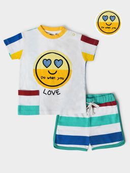 Mi Arcus - Kids Shorts & T-Shirt with Love Emoji Print (Set of 2)