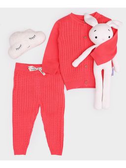 Mi Arcus - Unisex Cabel Knitted Cardigan Pyjama Coral (Set of 2)