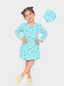 Mi Arcus - Girls Printed Drop Needle Blue Dress
