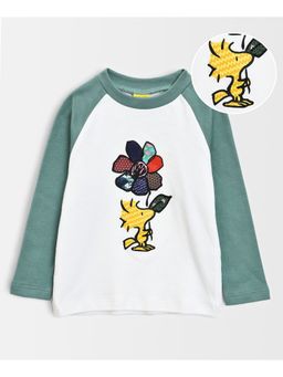 Mi Arcus - Raglan Sleeve Peanuts Printed Green T-Shirt for Kids