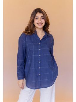The Indian Ethnic Co. - Ruhi Blue Dabu Cotton Anti-Fit Shirt
