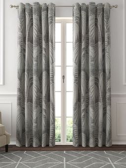 GM - Jacquard Woven Tropical Leaf Grommet Curtain Panel 52 x 84 Inch (Set of 2) Gery