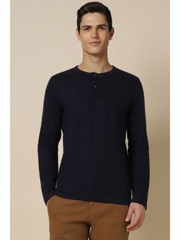 Allen Solly - Men Navy Solid Henley Neck T-Shirt