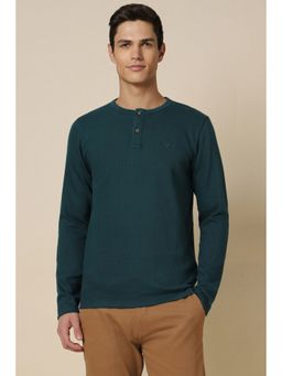 Allen Solly - Men Green Solid Henley Neck T-Shirt