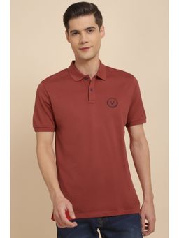 Allen Solly - Men Red Solid Polo Neck T-Shirt