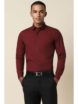 Allen Solly - Men Maroon Slim Fit Solid Full Sleeves Formal Shirt