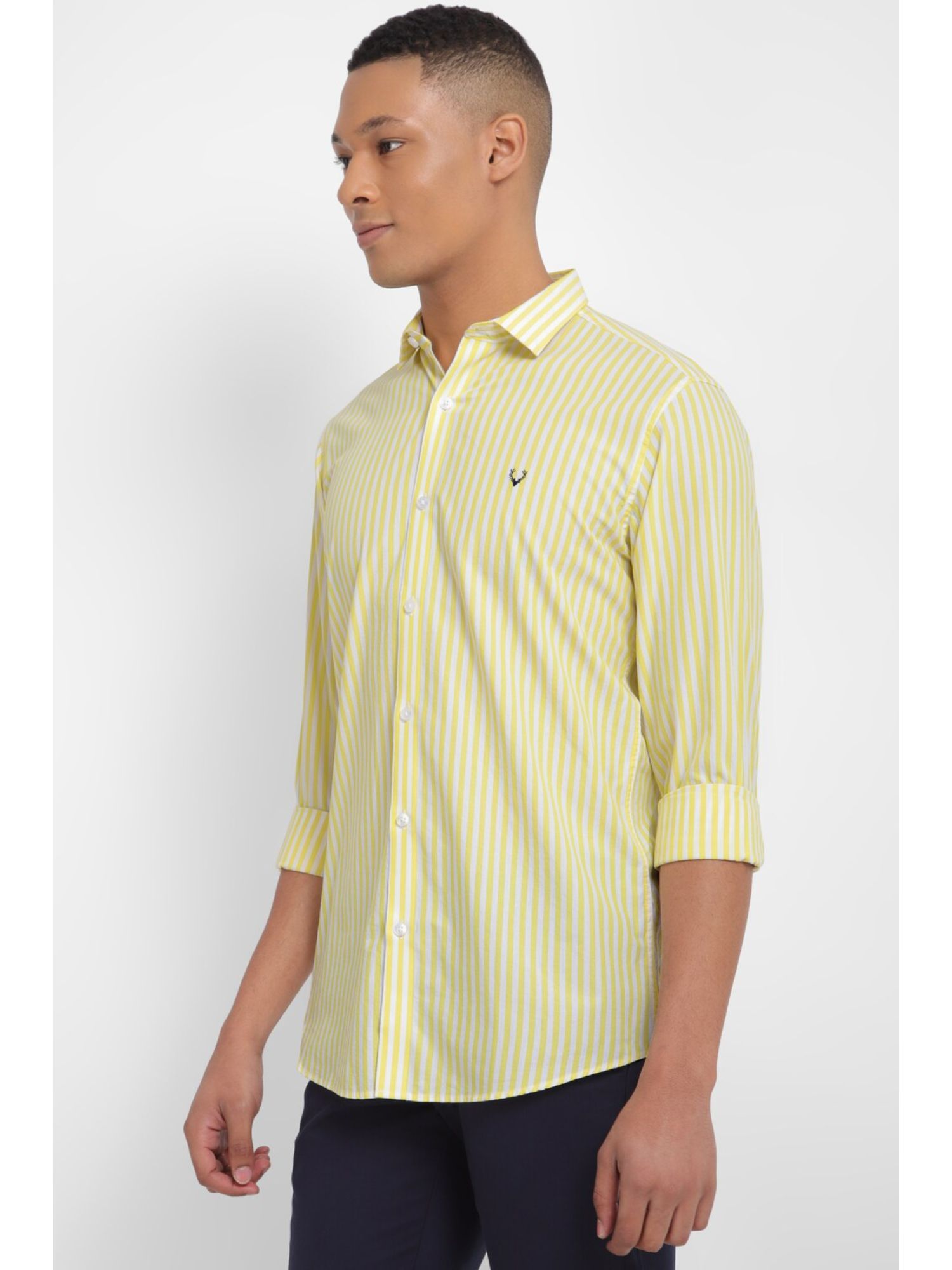 Buy Allen Solly Men Yellow Slim Fit Stripe Full Sleeves Casual