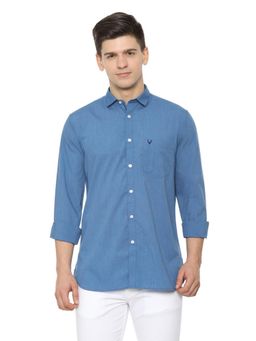 Allen Solly - Men Blue Slim Fit Solid Full Sleeves Casual Shirt