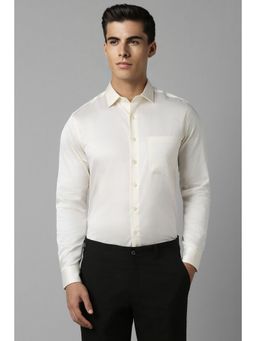 Louis Philippe - Men Cream Slim Fit Solid Full Sleeves Formal Shirt