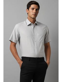 Louis Philippe - Men Grey Textured Half Sleeves Formal Shirt