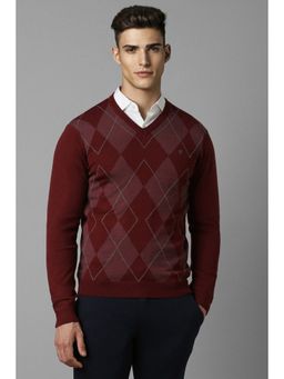 Louis Philippe - Men Maroon Printed Full Sleeves Sweater