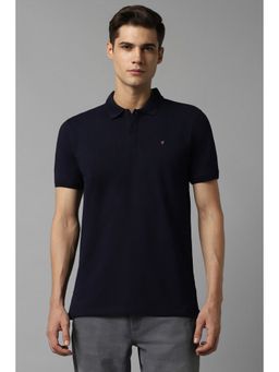 Louis Philippe - Men Navy Solid Polo Neck T-Shirt