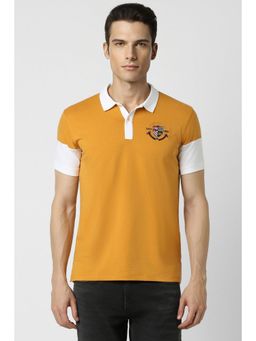 Peter England - Men Yellow Solid Polo Neck T-Shirt