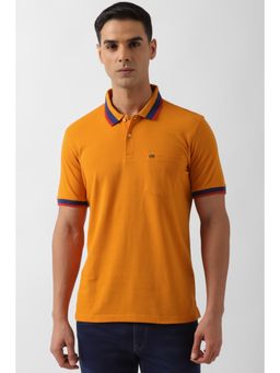 Peter England - Men Orange Solid Polo Neck T-Shirt