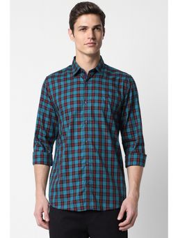 Peter England - Men Blue Slim Fit Check Full Sleeves Casual Shirt