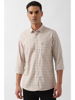 Peter England - Men Beige Slim Fit Check Full Sleeves Casual Shirt