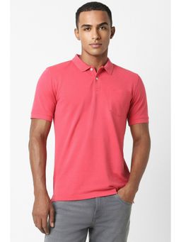 Peter England - Men Pink Solid Polo Neck T-Shirt
