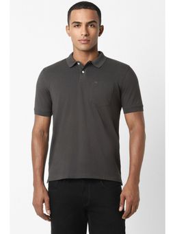 Peter England - Men Grey Solid Polo Neck T-Shirt