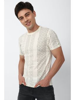 Peter England - Men Cream Graphic Print Crew Neck T-Shirt