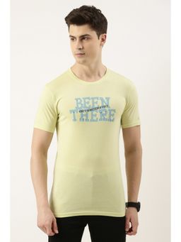 Peter England - Men Yellow Graphic Print Crew Neck T-Shirt