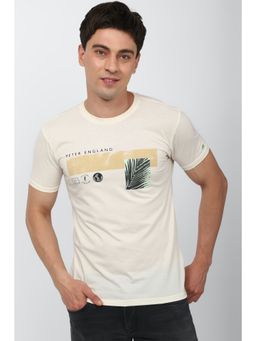 Peter England - Men Cream Graphic Print Crew Neck T-Shirt