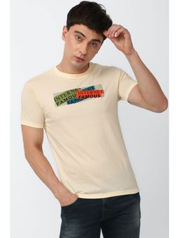 Peter England - Men Cream Graphic Print Crew Neck T-Shirt