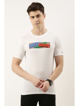 Peter England - Men White Graphic Print Crew Neck T-Shirt