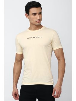 Peter England - Men Beige Graphic Print Crew Neck T-Shirt