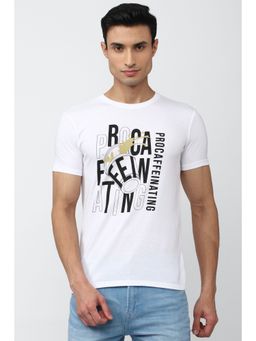 Peter England - Men White Graphic Print Crew Neck T-Shirt