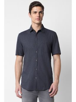 Peter England - Men Grey Slim Fit Textured Half Sleeves Casual Shirt