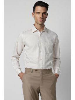 Van Heusen - Men White Regular Fit Print Full Sleeves Formal Shirt