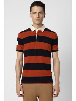 Van Heusen - Men Red Stripe Polo Neck T-Shirt