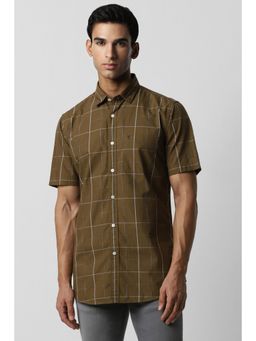 Van Heusen - Men Olive Slim Fit Print Half Sleeves Casual Shirt