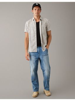 American Eagle - Men Beige Striped Button-Up Resort Shirt