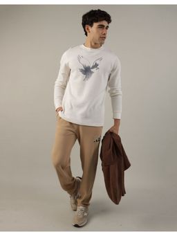 American Eagle - Men Cream Long-Sleeve Logo Graphic Sweatshirt