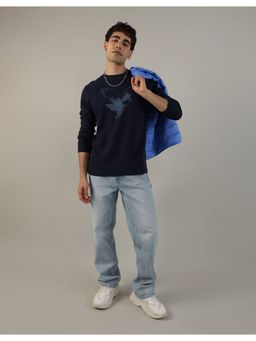 American Eagle - Men Navy Long-Sleeve Logo Graphic Sweatshirt