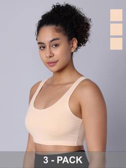 Sillysally - Double Layer Beige Sports Bra (Pack of 3)