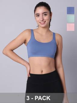 Sillysally - Multi-Colour Padded Active Bra (Pack of 3)