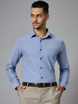 Louis Stitch - Men's Blue Full Sleeves Regular Fit Formal Shirt