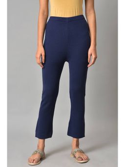 W - Blue Solid Straight Pants