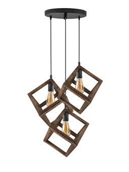 Homesake - Round Chandelier Walnut Wood Cube Light Black