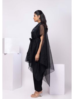 SMRITI - Black Nyra Embellished Kurta and Pant with Belt and Cape