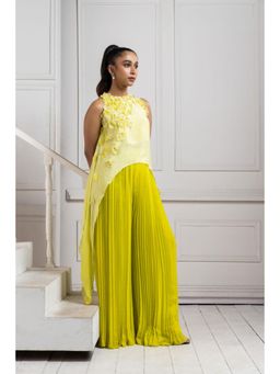 SMRITI - Green Embellished Sunlit Cascade Asymmetric Palazzo and Top Set